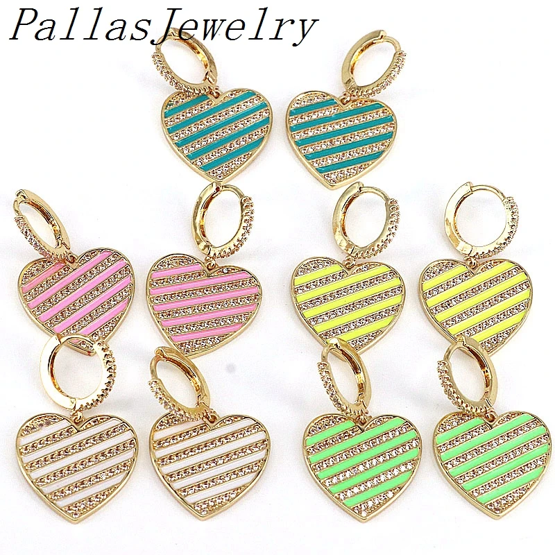 5 Pairs,CZ Micro pave Colorful Enamel Heart Shape Dangle Earrings Gold Filled Heart Charm Drop Earring For Woman
5 Pairs,CZ Micro pave Colorful Enamel Heart Shape Dangle Earrings Gold Filled Heart Charm Drop Earring For Woman