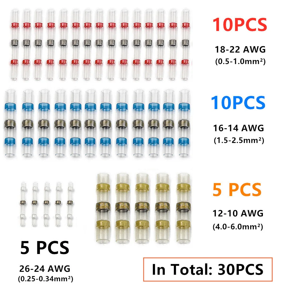 30pcs Solder Seal Heat Shrink Butt Wire Connector Terminals Copper wire connector wire crimp connector butt connector
30pcs Solder Seal Heat Shrink Butt Wire Connector Terminals Copper wire connector wire crimp connector butt connector