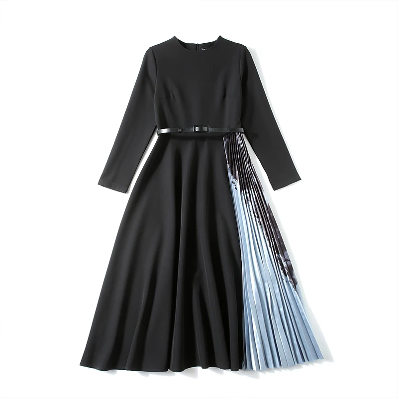 COIGARSAM Patchwork Women dress New Full Sleeve Print Dresses Black Spell Blue 8629
COIGARSAM Patchwork Women dress New Full Sleeve Print Dresses Black Spell Blue 8629