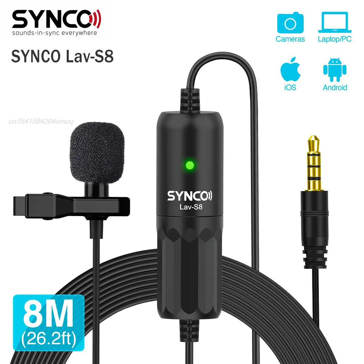 

SYNCO LAV-S8 Lapel Lavalier Microphone 8m/26.2ft Wired Audio Cable Lavalier Clip on Mic for Phones Tablet Cameras Audio Recorder