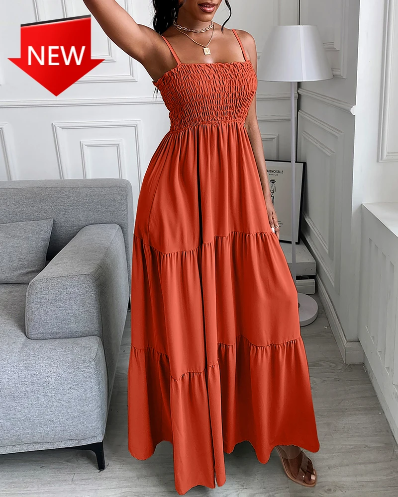 Summer Women Ruched Plain Strap Shirring Maxi Dress 2021 Femme Boho Solid Sundress Office Lady Outfits Y2K Beach Robe Vestidos
Summer Women Ruched Plain Strap Shirring Maxi Dress 2021 Femme Boho Solid Sundress Office Lady Outfits Y2K Beach Robe Vestidos