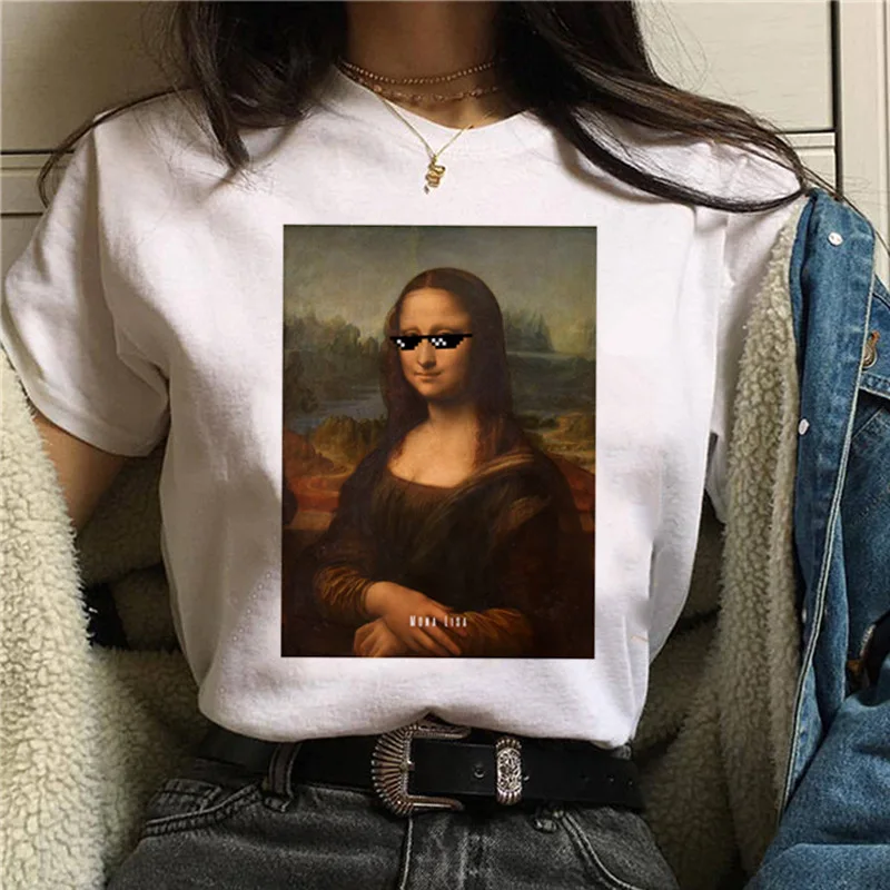 2019 Женская винтажная графическая футболка Mona Lisa Эстетическая Harajuku забавная