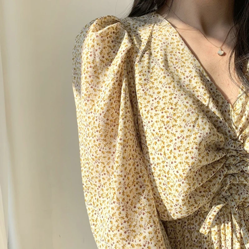 Korean Vintage Summer Dress Women Elegant V-neck Lantern Sleeve Print Woman Dress Plus Size Pleated Floral Chiffon Dresses 9968
Korean Vintage Summer Dress Women Elegant V-neck Lantern Sleeve Print Woman Dress Plus Size Pleated Floral Chiffon Dresses 9968