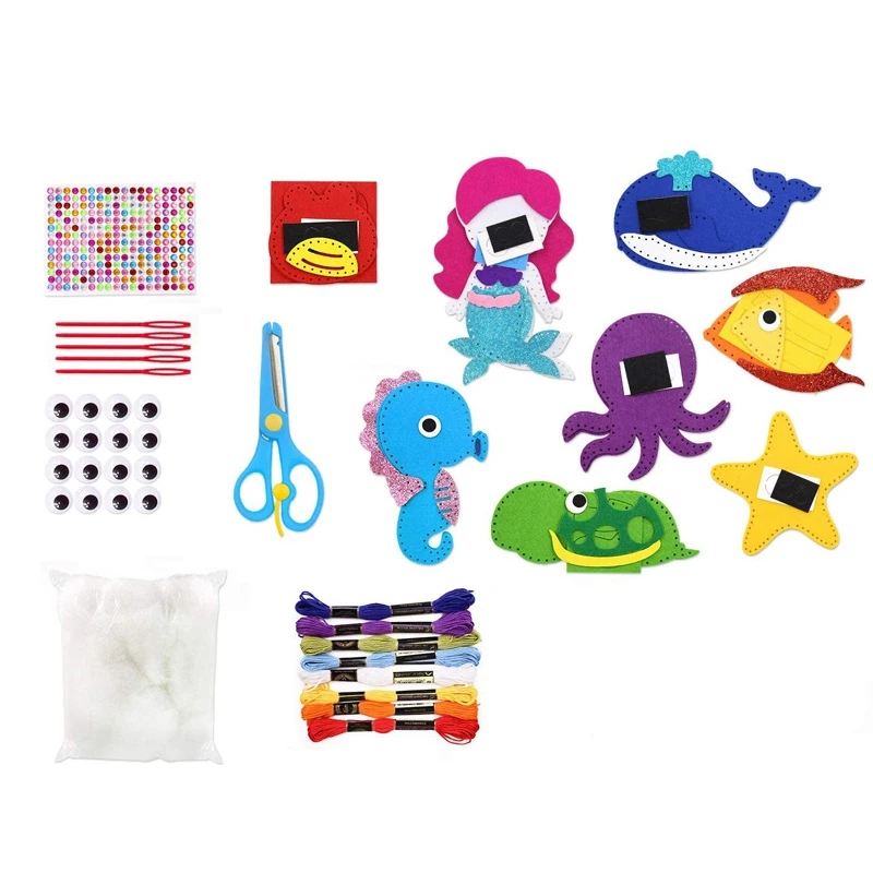 

Войлочный набор для шитья для детей, набитый морскими животными, набор для шитья для начинающих, веселые поделки, обучающее шитье игрушек, р...