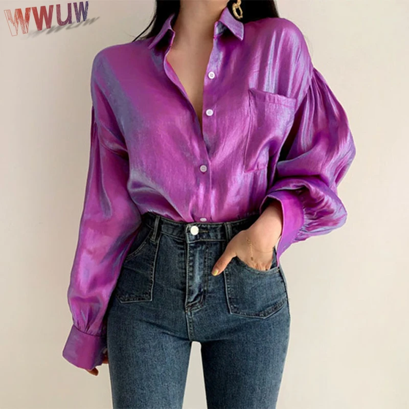 Gradient Color Shirts Womens Fashion Bright Blouse Loose Female Elegant Lapel Button Blusa Casual Puff Sleeve Top Oversize New
Gradient Color Shirts Womens Fashion Bright Blouse Loose Female Elegant Lapel Button Blusa Casual Puff Sleeve Top Oversize New