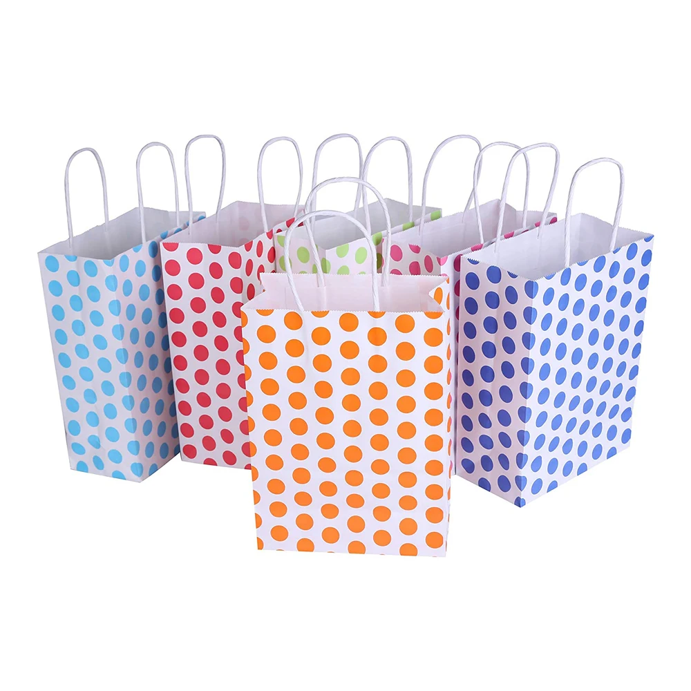 

12 Pieces Kraft Paper Cute Dots Party Favor Bags With Handle Gift Candy Treat Bags For Kids Wedding Package Bag