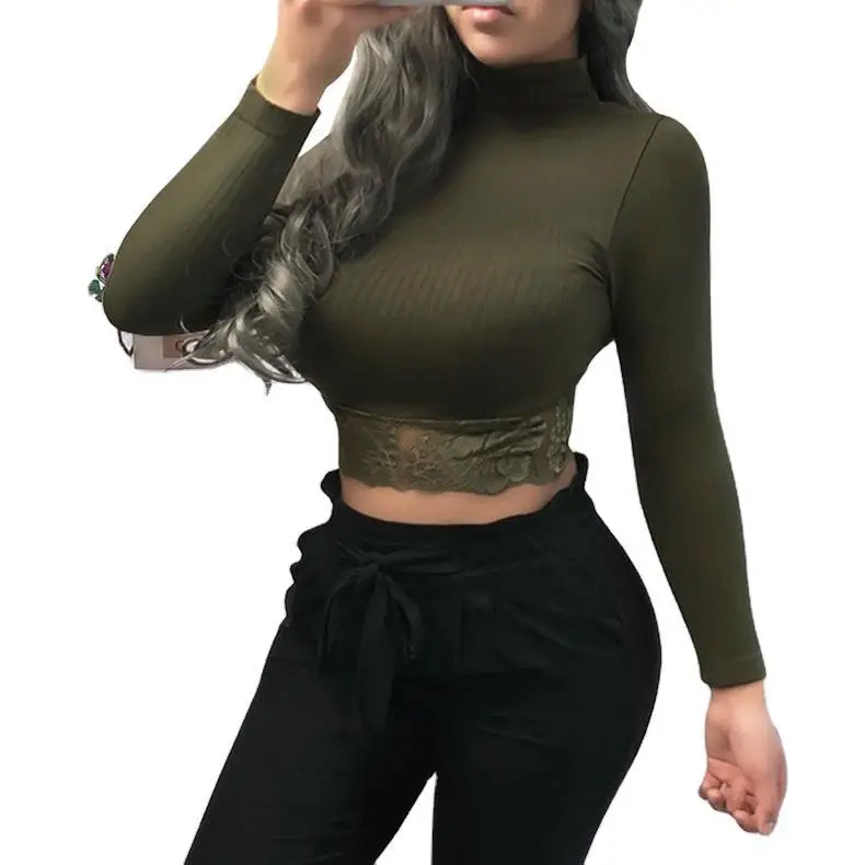 Autumn and winter cross-border European and American women's new solid color lace long-sleeved T shirt bottoming shirt
Autumn and winter cross-border European and American women's new solid color lace long-sleeved T shirt bottoming shirt