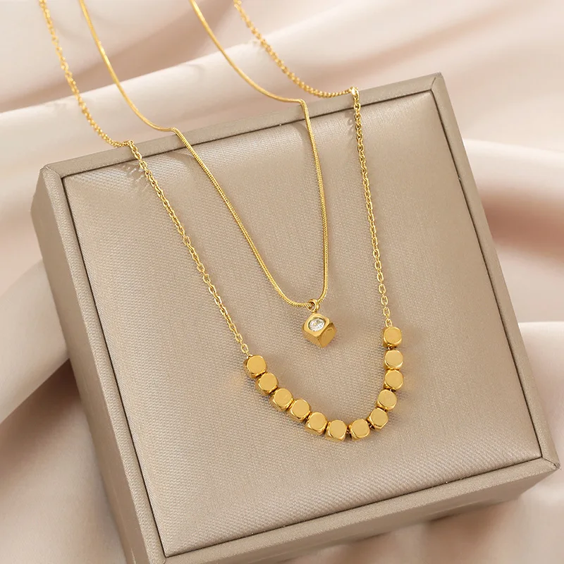 YAOLOGE 2021 Female 316L Stainless Steel 2 Layer Gold Color Numerous Square Zircon Necklaces Joker Necklaces Collier New Jewelry
YAOLOGE 2021 Female 316L Stainless Steel 2 Layer Gold Color Numerous Square Zircon Necklaces Joker Necklaces Collier New Jewelry