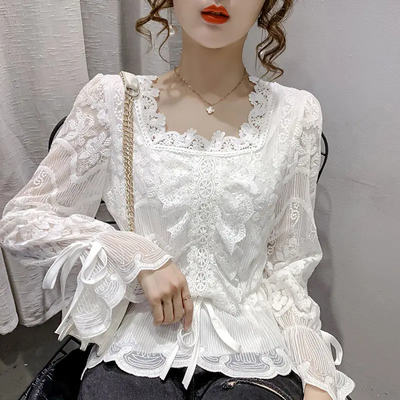 Women 2021 Spring New Fashion Square Collar Loose Shirts Female Solid Color Lace Shirts Ladies Long Sleeve Thin Blouses W83
Women 2021 Spring New Fashion Square Collar Loose Shirts Female Solid Color Lace Shirts Ladies Long Sleeve Thin Blouses W83