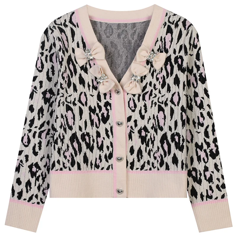 2021 Autumn New Retro Knitted Cardigan Jacket Women V-neck Long Sleeve Contrast Color Leopard Sweater Bow Elegant Women Sweaters
2021 Autumn New Retro Knitted Cardigan Jacket Women V-neck Long Sleeve Contrast Color Leopard Sweater Bow Elegant Women Sweaters