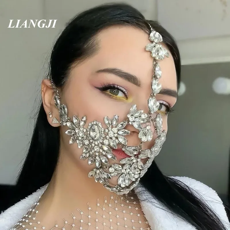 

маска анонимуса mask Explosions exaggerated Halloween rhinestone crystal masquerade mask party Women jewelry маска многоразовая