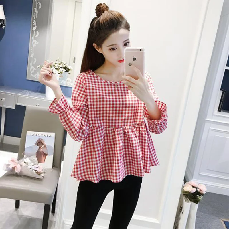 Fashion Women's Spring Summer Blouses O-Neck Simple Style Shirts Gray Pink Long Sleeve Elegant Women's Plaid Tops DF3367
Fashion Women's Spring Summer Blouses O-Neck Simple Style Shirts Gray Pink Long Sleeve Elegant Women's Plaid Tops DF3367