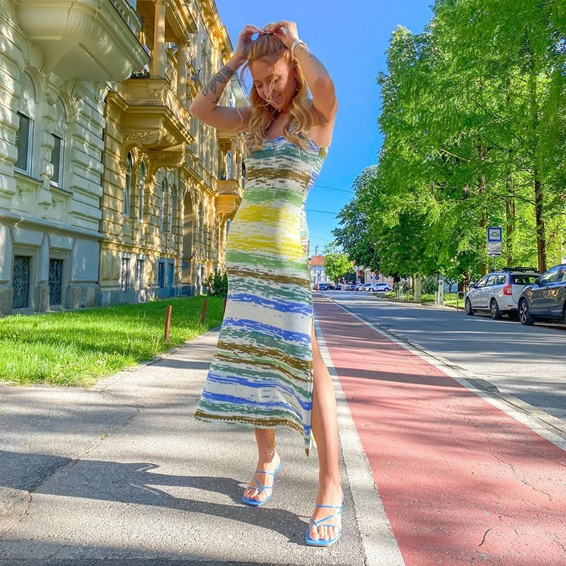 Vintage Tie Dye Striped Knitted Midi Dress Women y2k Aesthetic Strap Backless Sexy Slim Long Dress Female Summer Party Bodycon
Vintage Tie Dye Striped Knitted Midi Dress Women y2k Aesthetic Strap Backless Sexy Slim Long Dress Female Summer Party Bodycon