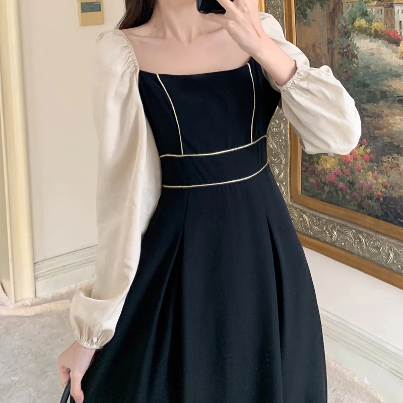 Korean Fashion Retro Black Midi Dress Female Long Sleeve Vintage Elegant Dress 2021 Autumn Evening Party Dress Women Casual
Korean Fashion Retro Black Midi Dress Female Long Sleeve Vintage Elegant Dress 2021 Autumn Evening Party Dress Women Casual