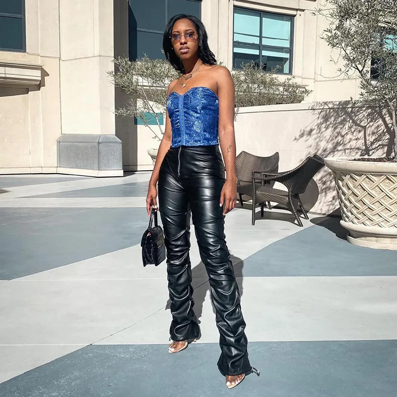 Summer Black Pants Womens High-waist Fashion Street Shooting Casual Wrap Buttocks Wear Imitation Leather PU Trousers 
Summer Black Pants Womens High-waist Fashion Street Shooting Casual Wrap Buttocks Wear Imitation Leather PU Trousers