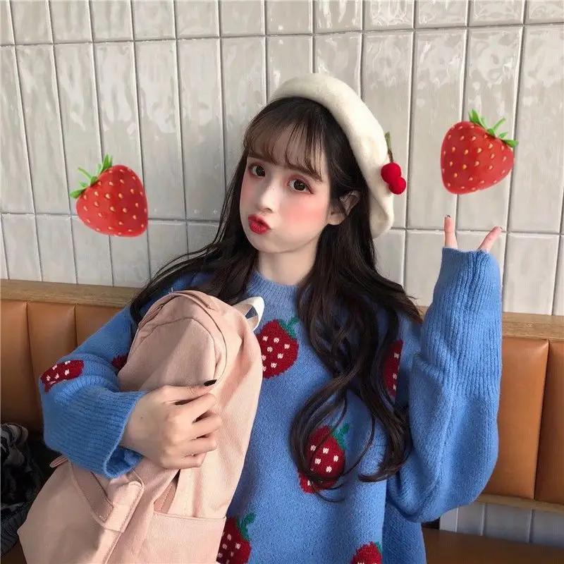 Women's pullover round neck sweater outside wearing sweater autumn and winter sweet girls strawberry sweater
Women's pullover round neck sweater outside wearing sweater autumn and winter sweet girls strawberry sweater