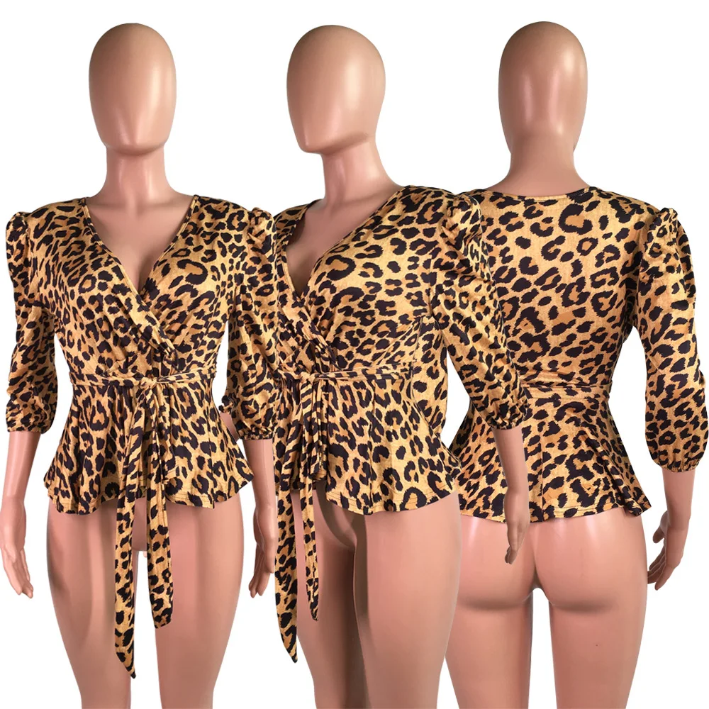 Leopard Printed Women Tops Half Sleeve V Neck Elegant Fall Clothes with Belted Ladies Chic OL Workwear Streetwear
Leopard Printed Women Tops Half Sleeve V Neck Elegant Fall Clothes with Belted Ladies Chic OL Workwear Streetwear