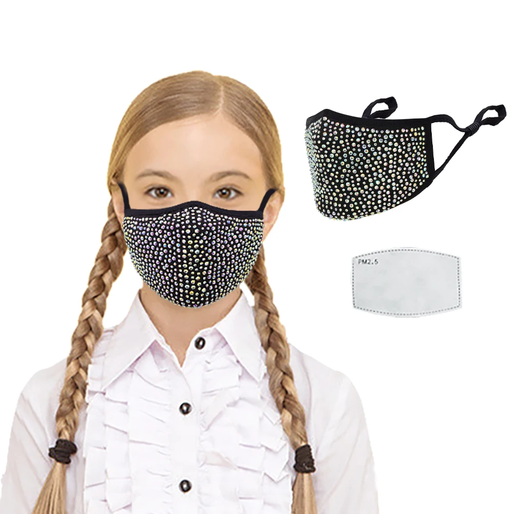 Child outdoor Bling Rhinestones Facemask Reusable Washed Pure cotton Fabric Masque Halloween Cosplay Party Decoration KZ-006
Child outdoor Bling Rhinestones Facemask Reusable Washed Pure cotton Fabric Masque Halloween Cosplay Party Decoration KZ-006