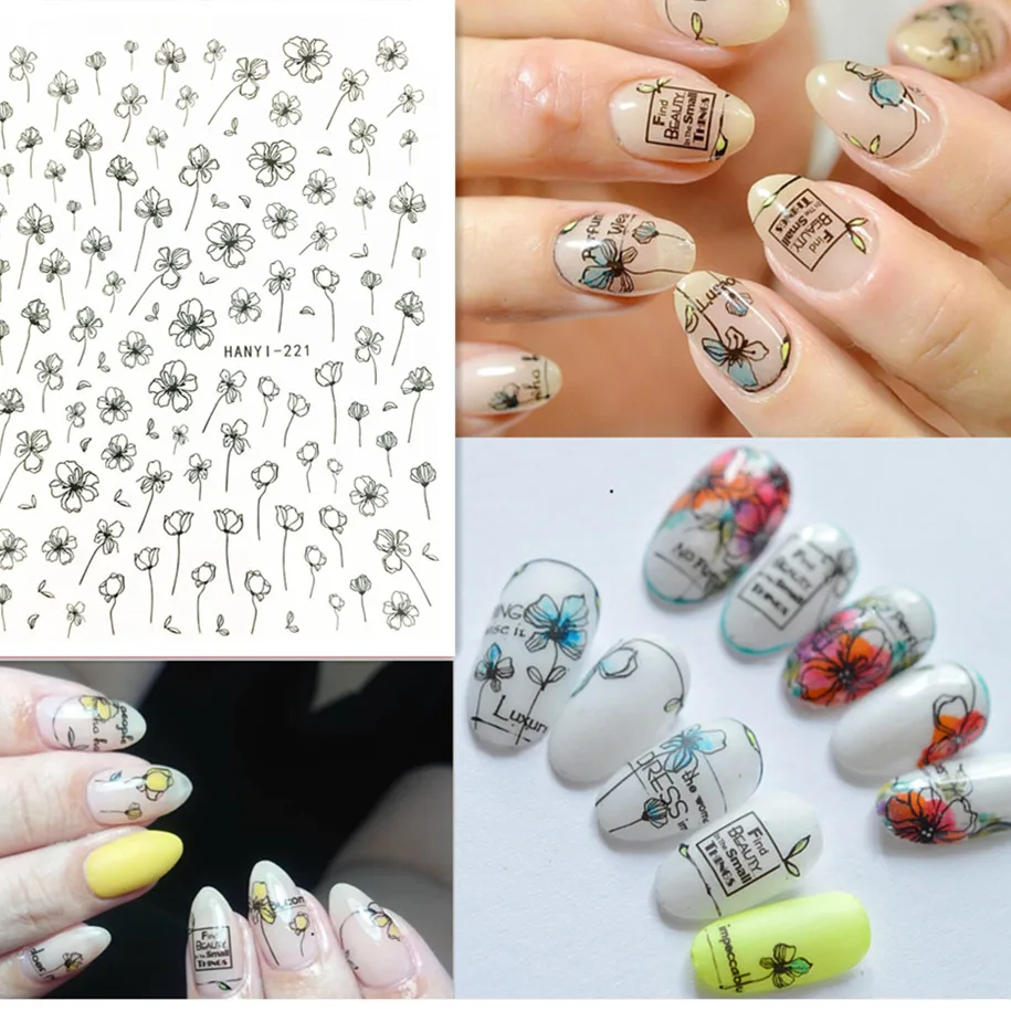 

Newest HANYI-221 3d nail sticker Japan style nail decals back glue DIY nail decoration wraps