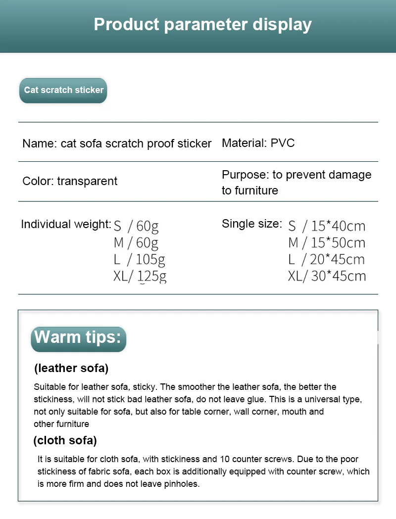 2pcs Pet Cat Scratch Deterrent Tape Double Anti-Scratch Tape Cat Couch Protectors Furniture Scratch Guards Sofa Protection Pads
2pcs Pet Cat Scratch Deterrent Tape Double Anti-Scratch Tape Cat Couch Protectors Furniture Scratch Guards Sofa Protection Pads