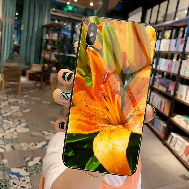 Lily Flowers Luxury Phone Case Tempered Glass For iPhone 11 Pro XR XS MAX 8 X 7 6S 6 Plus SE 2020 case | Мобильные телефоны и