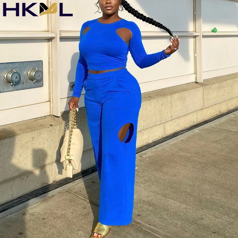 Women Two Piece Long Pants Set Round Neck Solid Color Hollow Long Sleeve Crop Top & Broken Copper Long Pants Set Fall
Women Two Piece Long Pants Set Round Neck Solid Color Hollow Long Sleeve Crop Top & Broken Copper Long Pants Set Fall