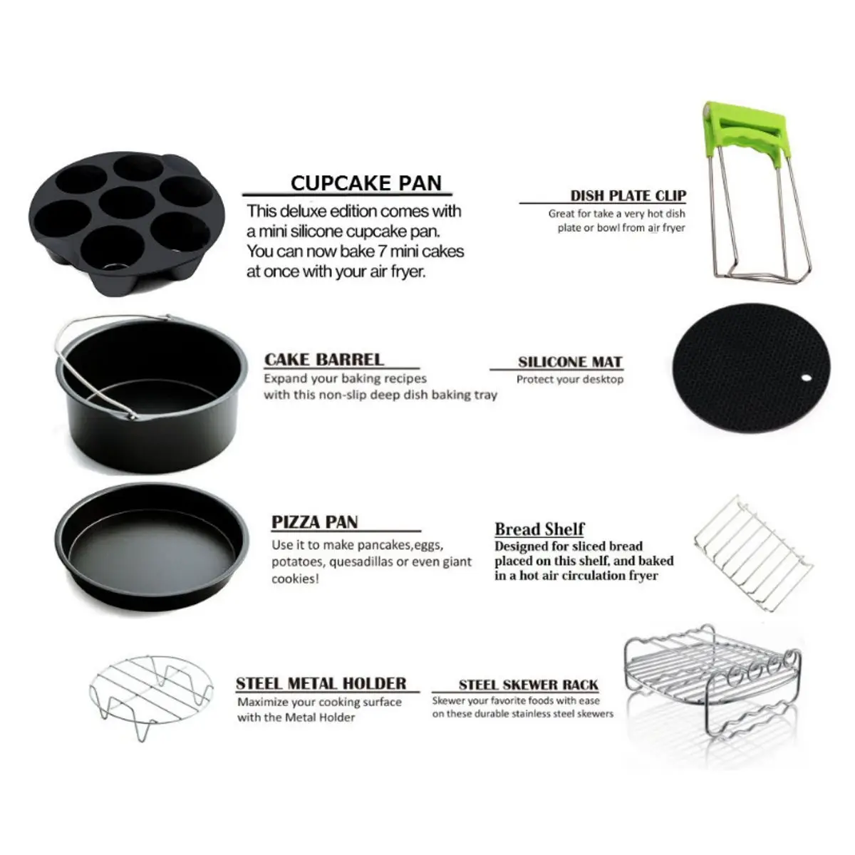 14pcs Air Fryer Accessories 9 Inch Fit For Airfryer 5.3-6.8qt Baking Basket Pizza Plate Grill Pot Kitchen Cooking Tool For Party
14pcs Air Fryer Accessories 9 Inch Fit For Airfryer 5.3-6.8qt Baking Basket Pizza Plate Grill Pot Kitchen Cooking Tool For Party