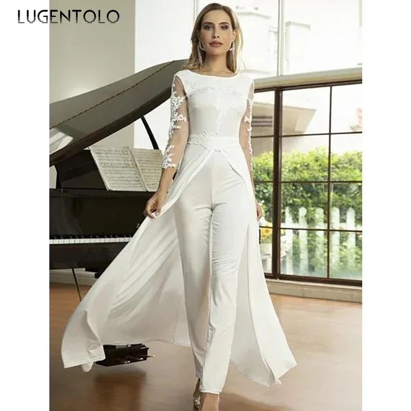 Lugentolo Elegant Jumpsuits Women Perspective Long Sleeve Lace White Lady Straight High Waist Spring Fake 2 Pieces Jumpsuit
Lugentolo Elegant Jumpsuits Women Perspective Long Sleeve Lace White Lady Straight High Waist Spring Fake 2 Pieces Jumpsuit
