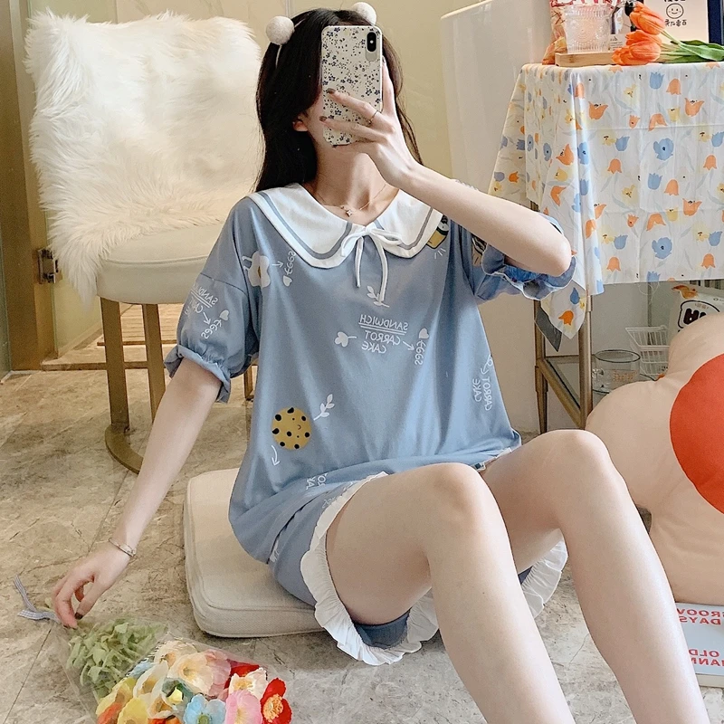 2021 Summer Short Sleeve Cotton Pajama Sets for Women Shorts Sleepwear Suit Pyjama Homewear Loungewear Pijama Mujer Home Clothes
2021 Summer Short Sleeve Cotton Pajama Sets for Women Shorts Sleepwear Suit Pyjama Homewear Loungewear Pijama Mujer Home Clothes