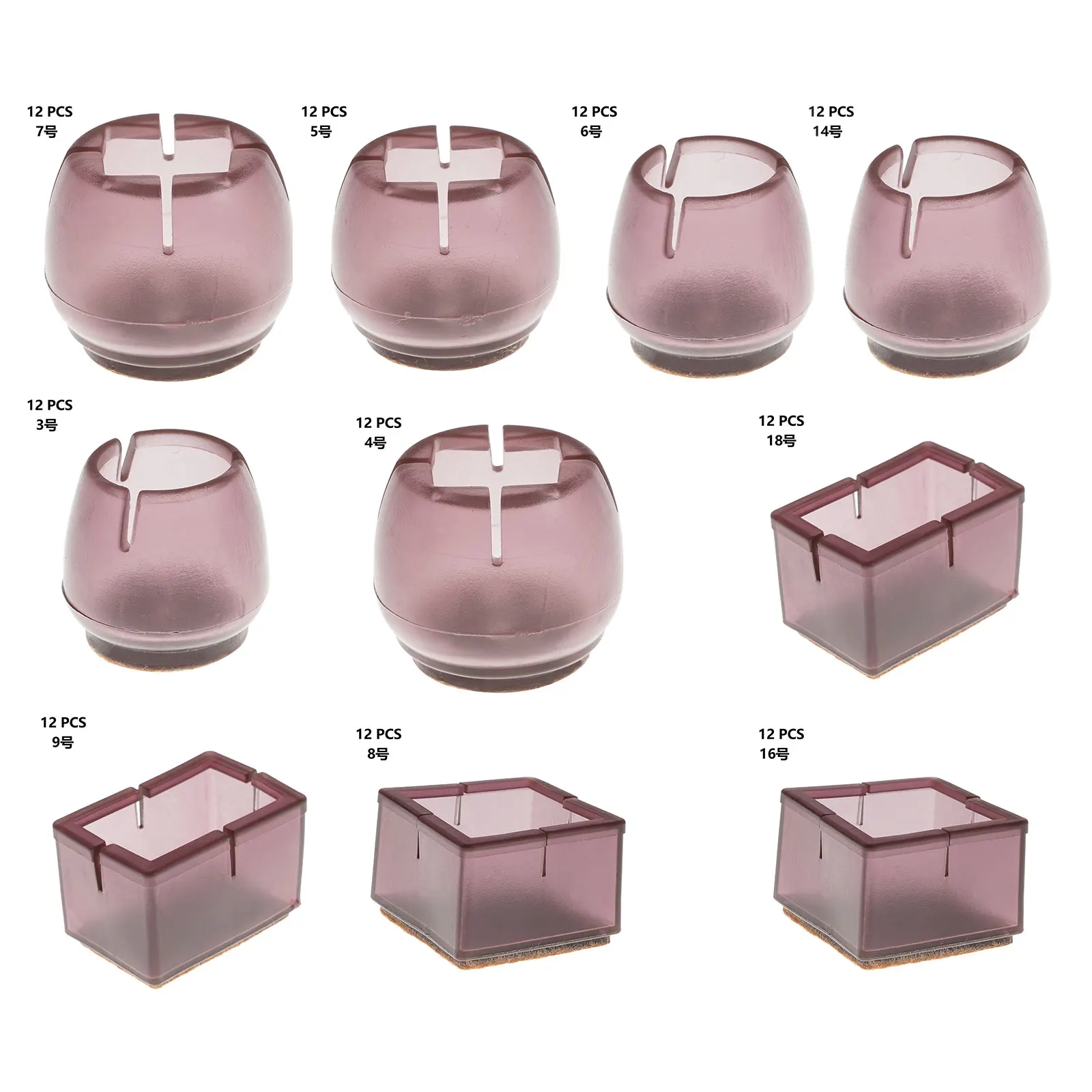 

12P Silicone Chair Plugs Table Foot Pads 15-45mm Round Square Rectangle Pads Non-slip Furniture Cover Floor Protectors Foot Pads