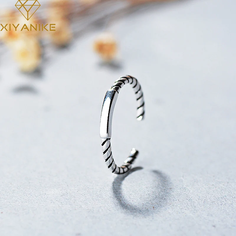 

Женское кольцо с резьбой MEYRROYU, минималистичное Открытое кольцо из стерлингового серебра 925 пробы, креативное ювелирное изделие, подарок