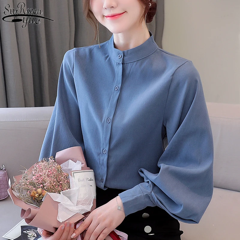 Autumn Women Blouse Lantern Long Sleeve Solid Stand Collar Women's Shirt Silk Satin Single Breasted Elegant Office Lady 11506
Autumn Women Blouse Lantern Long Sleeve Solid Stand Collar Women's Shirt Silk Satin Single Breasted Elegant Office Lady 11506