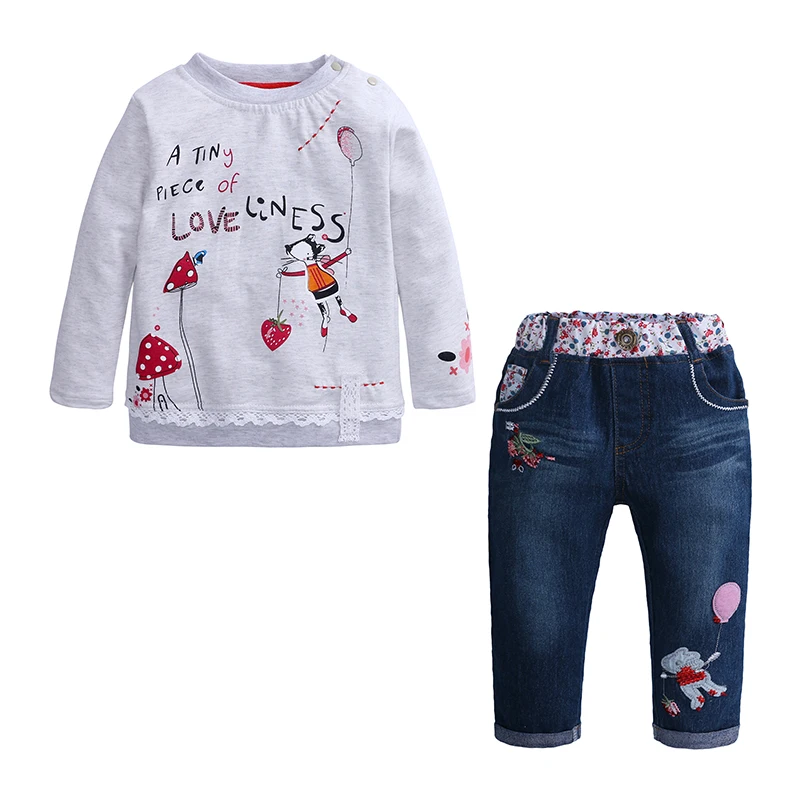 Kids Tales Baby Girl Set Children Girls Clothes Sets Cotton Cute Long Sleeve Tops+Jean 2 pcs Clothing Suits | Мать и ребенок