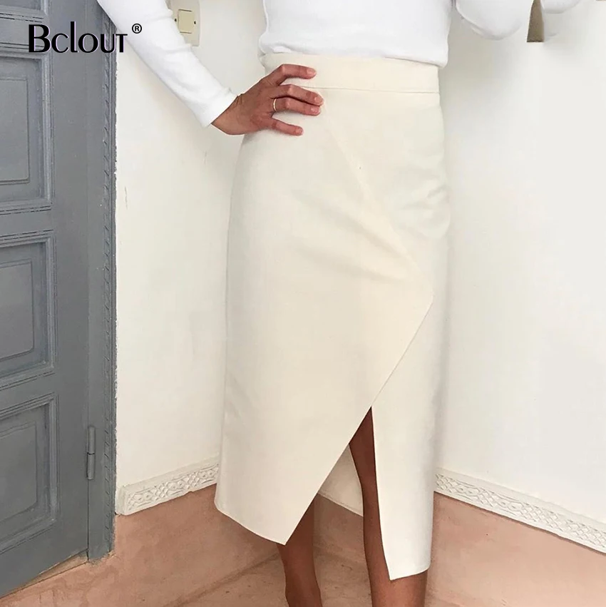 OOTN пикантная Бежевая длинная Асимметричная Длина женское миди юбки с молнией