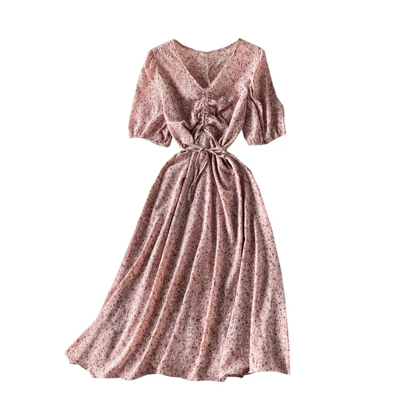 Summer new French V-neck Floral Chiffon Dress bubble sleeve slim slim mid length retro Platycodon
Summer new French V-neck Floral Chiffon Dress bubble sleeve slim slim mid length retro Platycodon