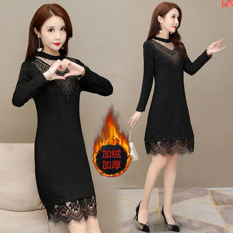 Autumn Winter New Diamond-Embedded Long-Sleeved Dress Women's Hollow-out Mid-Length Dress Dresses for Women Vestido De Mujer
Autumn Winter New Diamond-Embedded Long-Sleeved Dress Women's Hollow-out Mid-Length Dress Dresses for Women Vestido De Mujer
