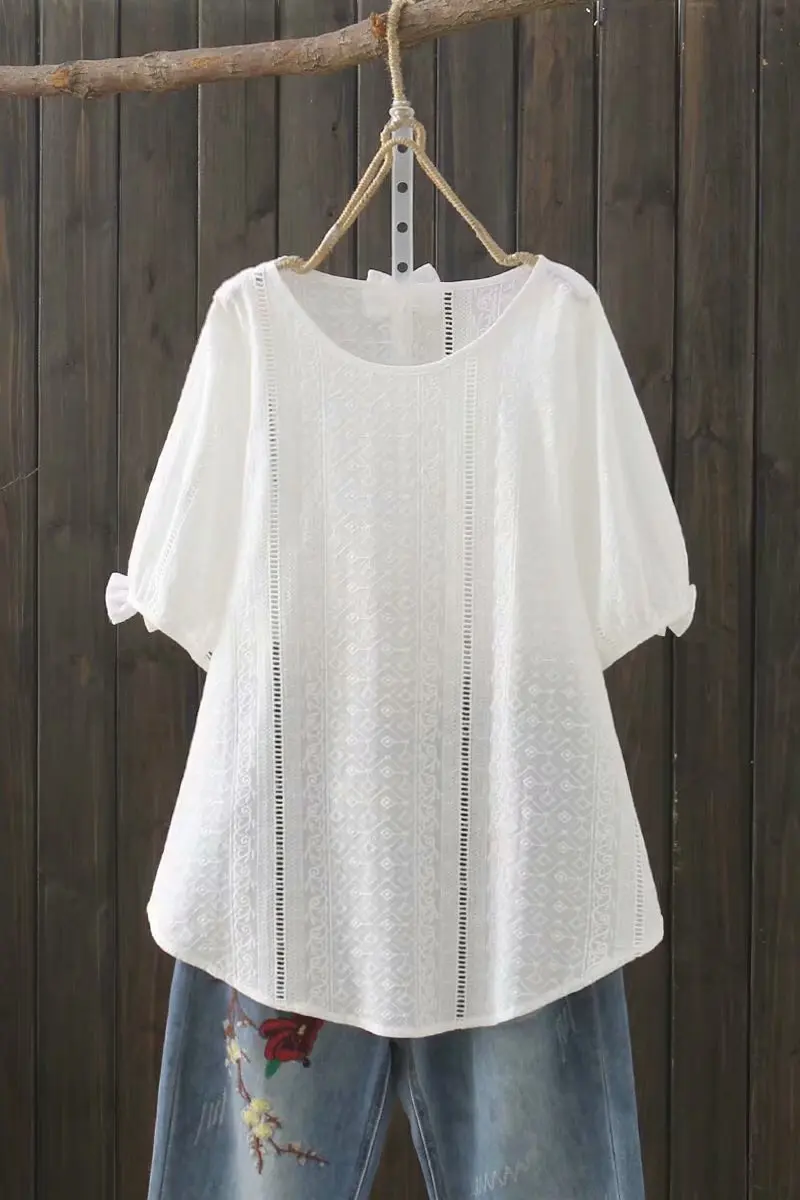 2021 Cotton Hollow Out Embroidered Short-sleeved O Neck Solid Shirt Slim Middle-length Loose Womens Tops
2021 Cotton Hollow Out Embroidered Short-sleeved O Neck Solid Shirt Slim Middle-length Loose Womens Tops
