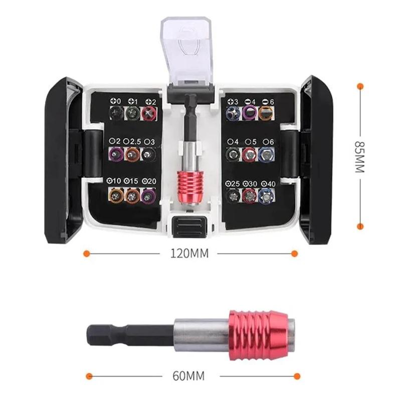 19Pcs Screwdriver Bit Set Multifunction S2 Magnetic Slotted Cross Hexagon Torx with Quick Release Hex Chuck Extension Adapter
19Pcs Screwdriver Bit Set Multifunction S2 Magnetic Slotted Cross Hexagon Torx with Quick Release Hex Chuck Extension Adapter