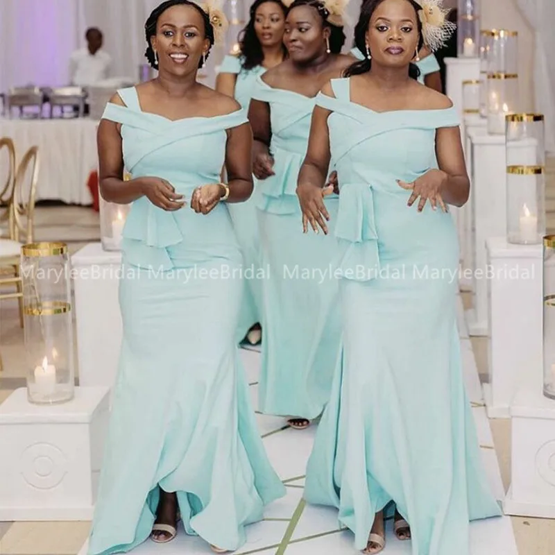 Off Shoulder Mermaid Aquamarine Bridesmaid Dress Floor Length African Wedding Party Gowns Long Simple Bride Maid Party Dresses
Off Shoulder Mermaid Aquamarine Bridesmaid Dress Floor Length African Wedding Party Gowns Long Simple Bride Maid Party Dresses