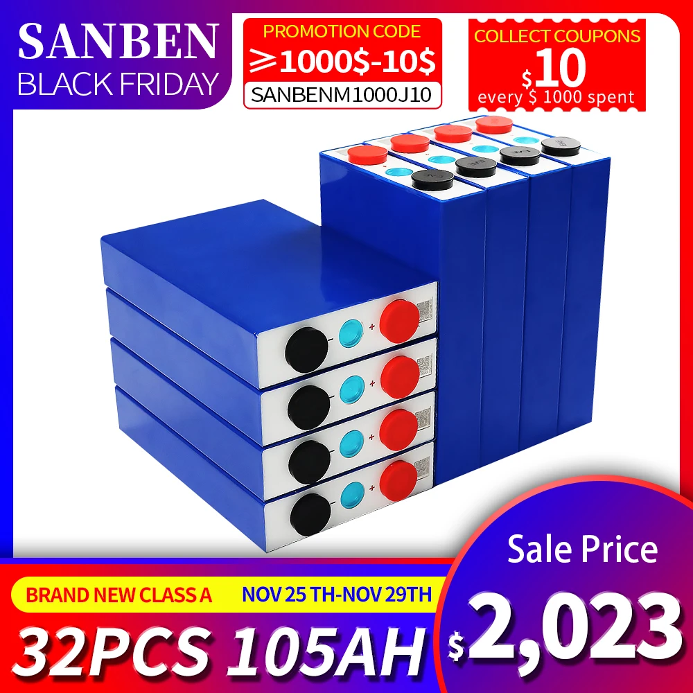 3.2V 105Ah lifepo4 lithium iron phosphate battery 32pcs 3C discharge for DIY battery pack boat scooter caravan EU US tax free
3.2V 105Ah lifepo4 lithium iron phosphate battery 32pcs 3C discharge for DIY battery pack boat scooter caravan EU US tax free