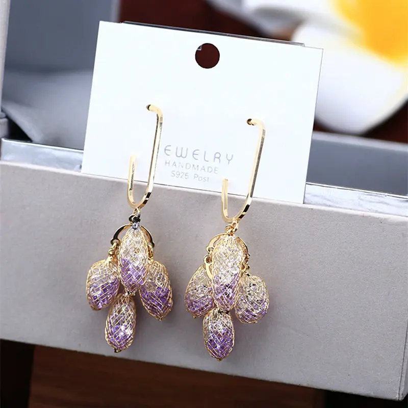 Bilincolor gloden purple crystal cluster bag earring for women
Bilincolor gloden purple crystal cluster bag earring for women