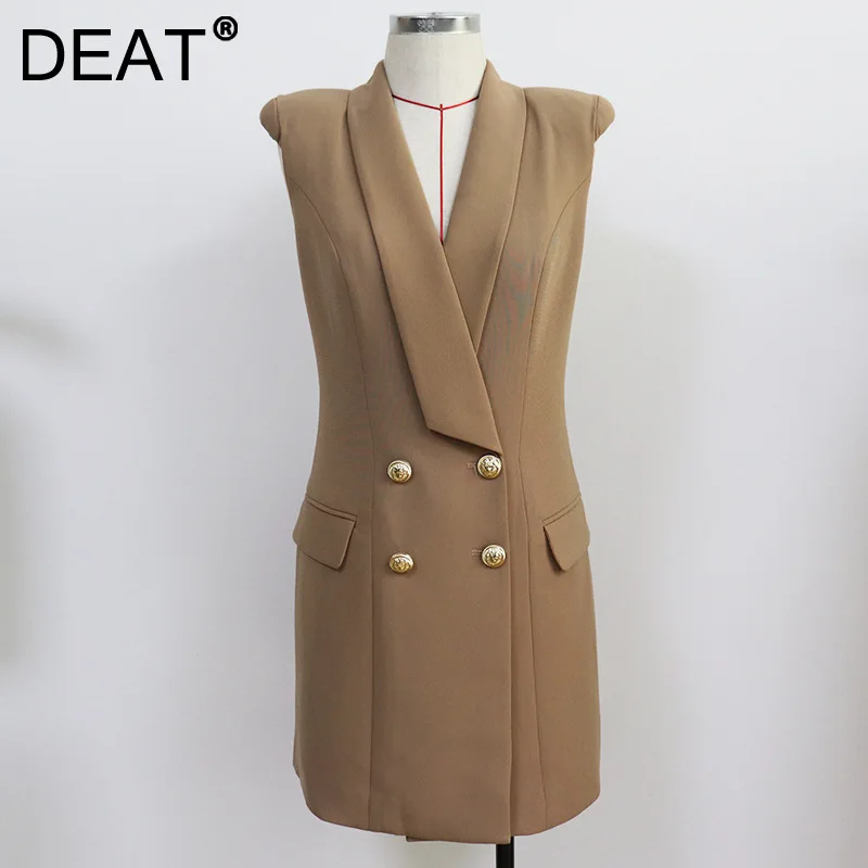 DEAT 2021 New Women Fashion Slim Fit Khaki Notched Long Sleeve Double Breated Shoulder Dress Pockets Spring And Autumn 7E6288
DEAT 2021 New Women Fashion Slim Fit Khaki Notched Long Sleeve Double Breated Shoulder Dress Pockets Spring And Autumn 7E6288