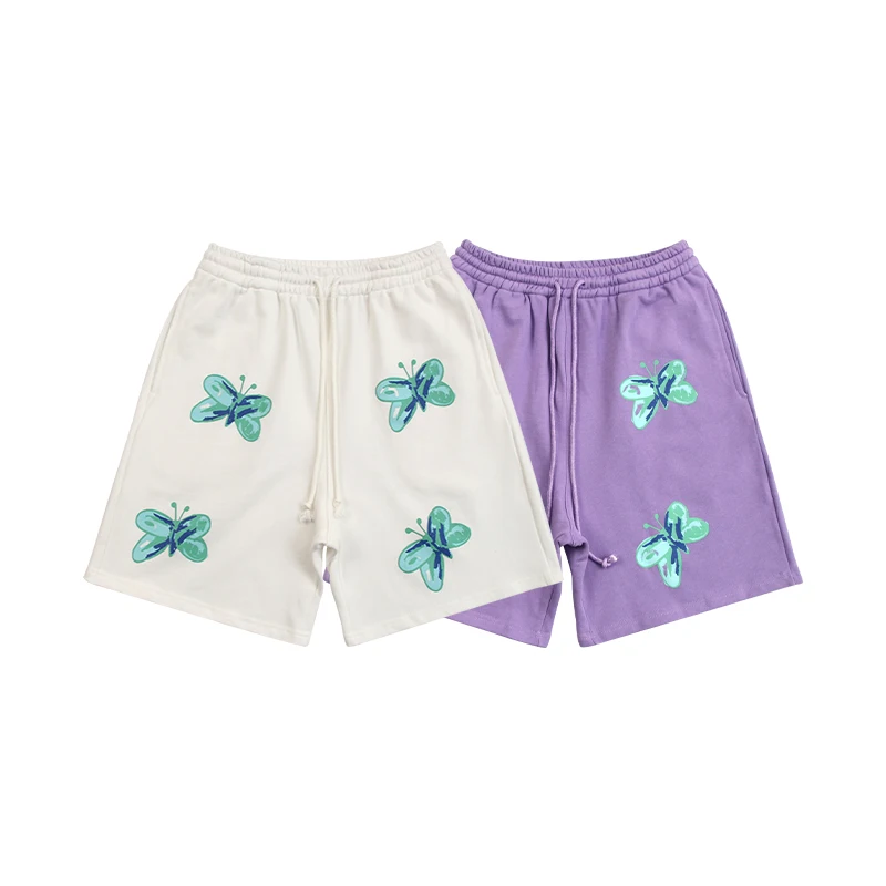 

2021ss WE11DONE Shorts Men Women 1:1 Best Quality Purple Butterfly Print WE11DONE Shorts Breechcloth Inside Tag Label