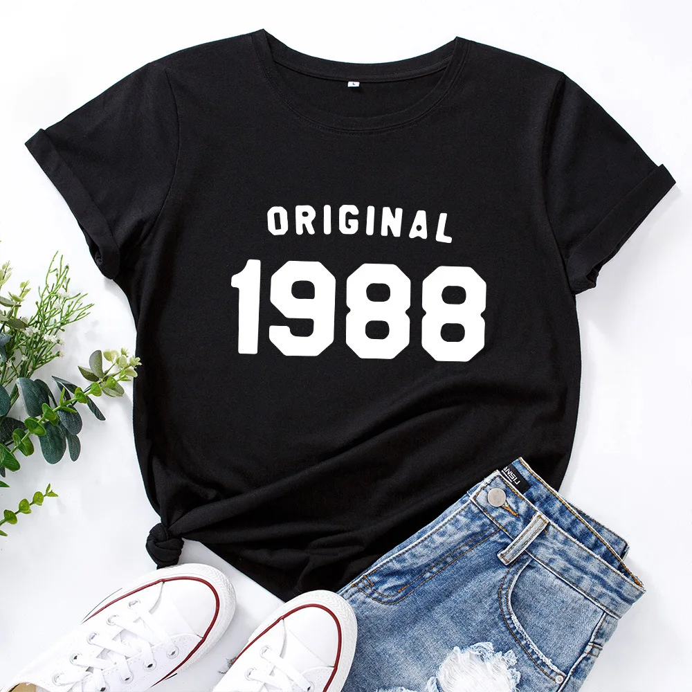 Women Birthday T-shirt ORIGINAL 1988 Letter Short Sleeve Tshirt Basic Tee for Birthday Gifts Female Loose Tops
Women Birthday T-shirt ORIGINAL 1988 Letter Short Sleeve Tshirt Basic Tee for Birthday Gifts Female Loose Tops