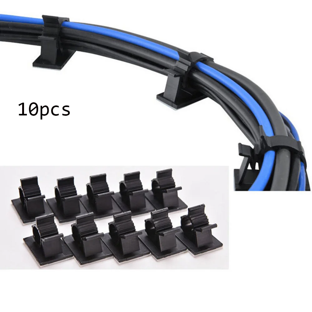 Фото 10pcs Adjustable 16mm Black Adhesive Backed Nylon Wire Cable Clips Clamps Organizer Winder Holder Desk Accessories - купить по