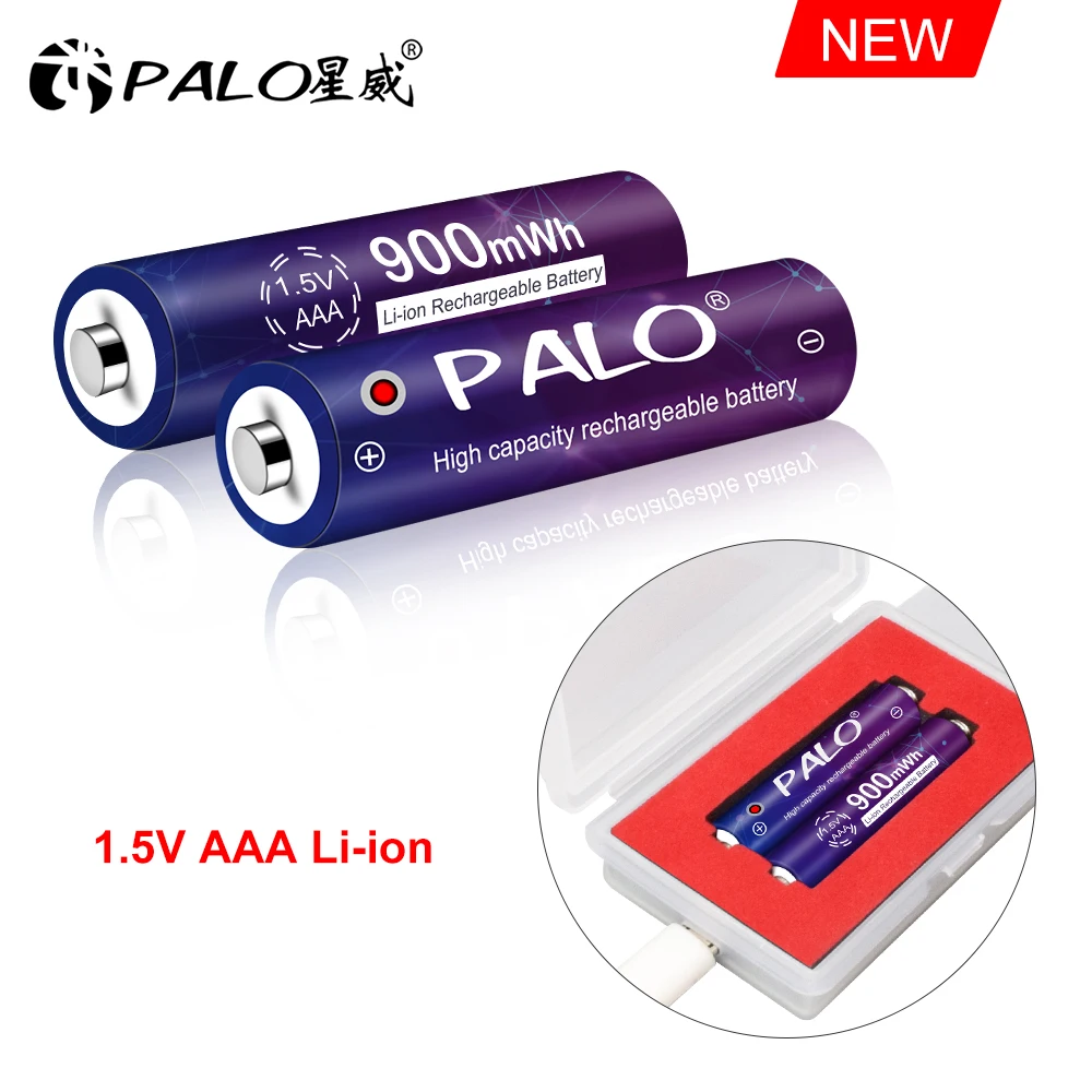 PALO 1.5v AAA Li-ion Battery 900mWh 1.5V lithium AAA rechargeable battery for Remote Control Toy light+2slots usb charger
PALO 1.5v AAA Li-ion Battery 900mWh 1.5V lithium AAA rechargeable battery for Remote Control Toy light+2slots usb charger