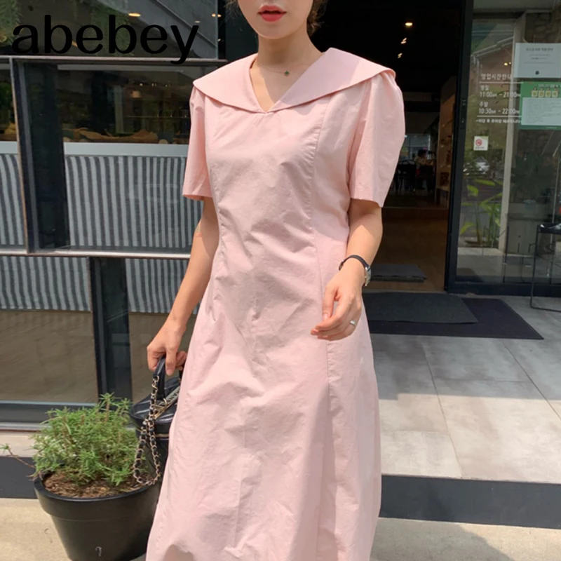 New Summer Temperament All-match doll collar puff sleeve solid Dress waist slim long A-line Dress 2021 
New Summer Temperament All-match doll collar puff sleeve solid Dress waist slim long A-line Dress 2021