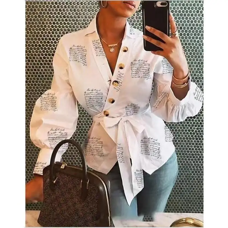 2021 European and American fashion new spring and autumn long sleeve V-neck Lantern Sleeve Button printed shirt for women
2021 European and American fashion new spring and autumn long sleeve V-neck Lantern Sleeve Button printed shirt for women