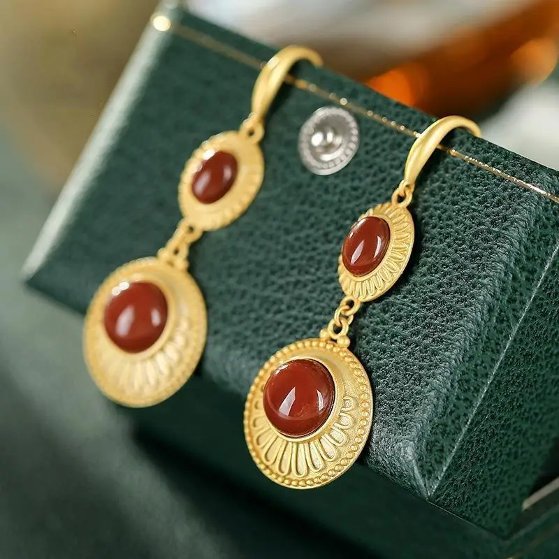 New S925 Sterling Silver Gold-Plated Southern Red Agate Earrings Lady Temperament Long European and American Elegant High-Grade
New S925 Sterling Silver Gold-Plated Southern Red Agate Earrings Lady Temperament Long European and American Elegant High-Grade