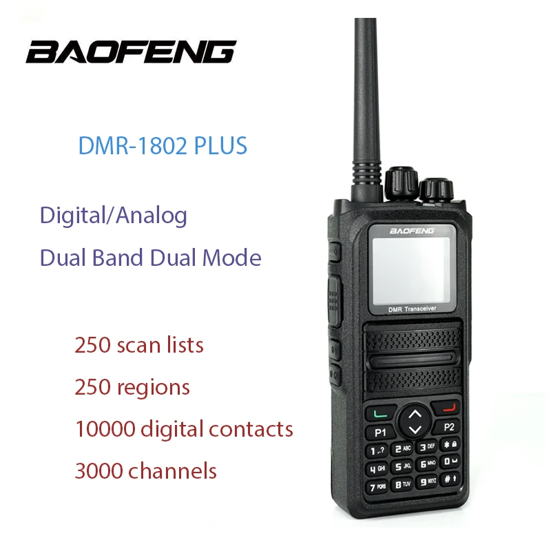 

Лидер продаж 2021, Двухдиапазонная рация BaoFeng DMR-1802Plus, 5 Вт, VHF, UHF, VFO, цифровой/аналоговый зашифрованный высокочастотный трансивер Cb, двухсторон...